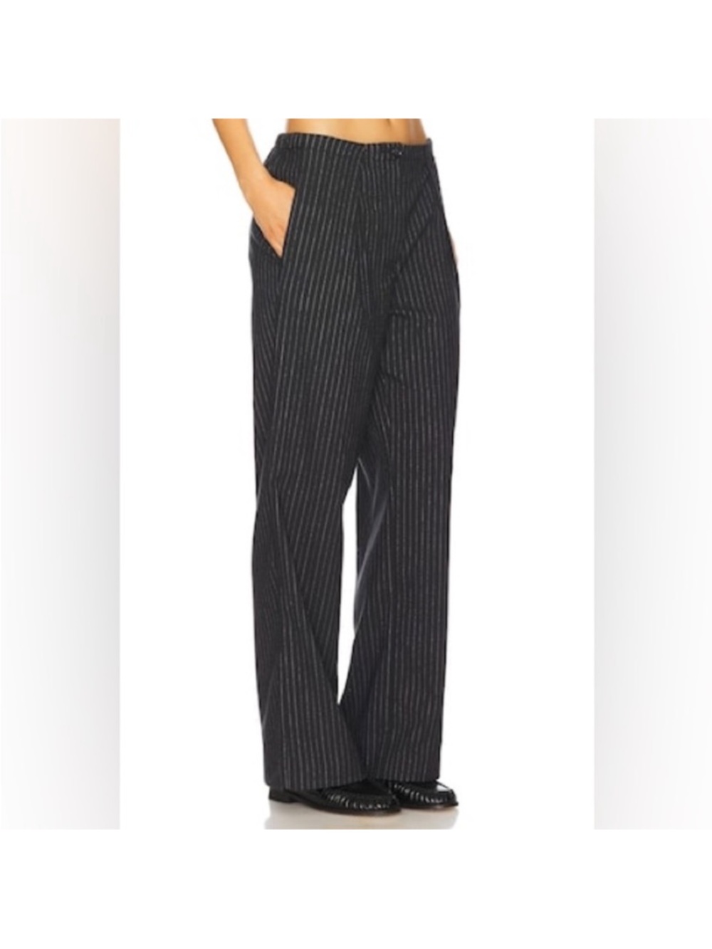 Free People Black Pinstripe Wide-Leg Trousers - Picture 4 of 6